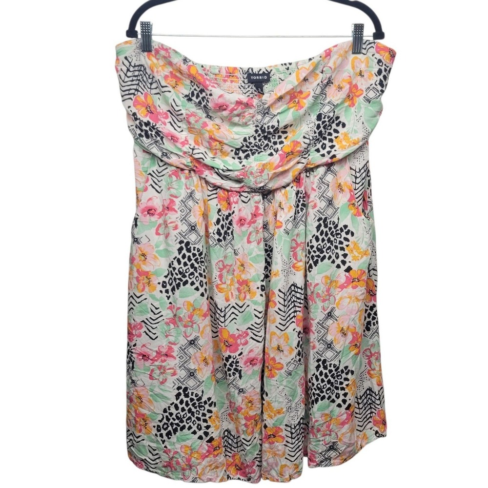 Torrid Floral Leopard Strapless Smocked Tube Dress with Pockets Plus Size 3x